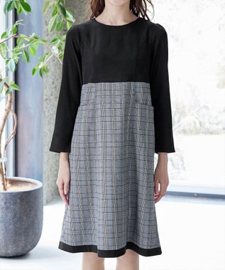 Tiaclasse 【洗える】チェックコンビエンパイアワンピース グレーチェック