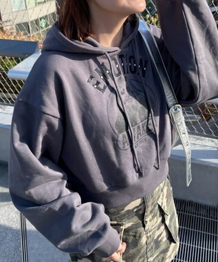 WEGO ガールプリントプルパーカー ダークグレー