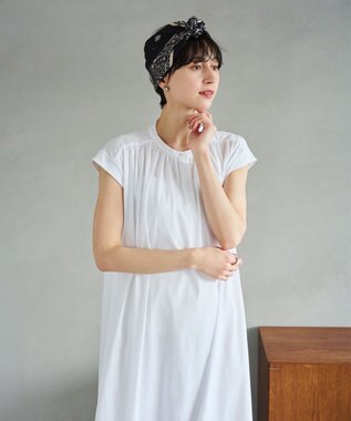 #Newans 【乾燥機可能/接触冷感】ヨークギャザーロングワンピース ホワイト