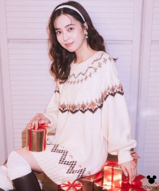 earth music&ecology 【予約】Disney/ミッキー刺繍ノルディックニットチュニック アイボリー