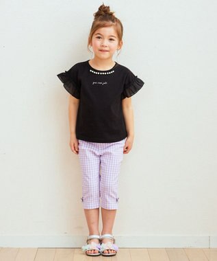 ANY KIDS パール襟 袖フリル Ｔシャツ ブラック