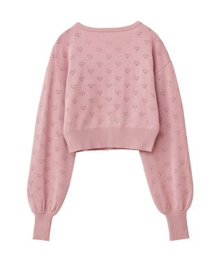 Green Parks ・ｓｗｉｎｇ　ｂｙ　ハート柄スカシニットカーディガン Pink