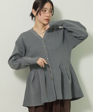 Green Parks 金釦ペプラムニットカーディガン Gray Mixture