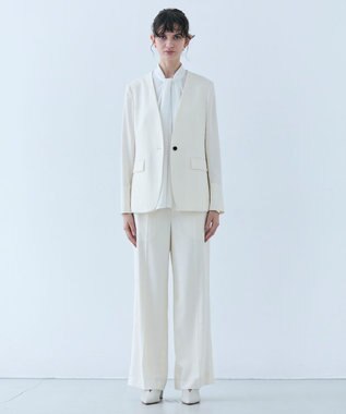 BEIGE， 【洗える】CAROLE / リネンライクノーカラーハーフ丈ジャケット Ecru