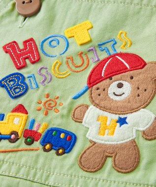 MIKI HOUSE HOT BISCUITS 【70-110cm】 レトロ ロゴ刺繍 オーバーオール ストームグリーン