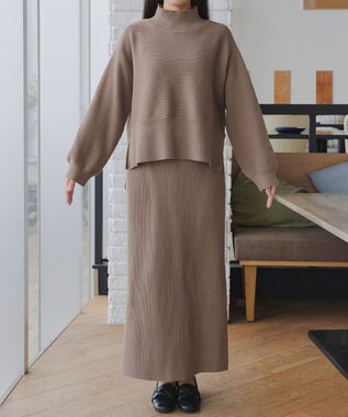 Tiaclasse 【2点セット】ニットトップス＋スカートセットアップ モカ