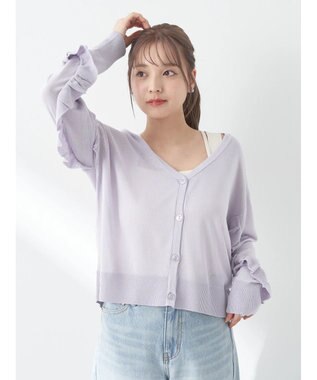 earth music&ecology 袖フリルシアーカーディガン Purple