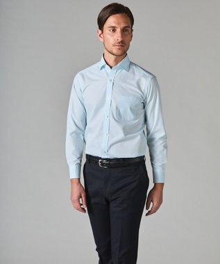 GOTAIRIKU 【形態安定】PREMIUMPLEATS_スモールワイドカラー 通年ドレスシャツ サックスブルー系