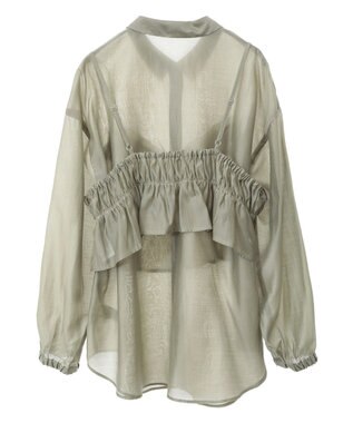 Green Parks ＳＥＴ２点フリルビスチェ＋シャツチュニック Light Green