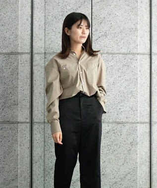 KASHIYAMA GIZA 100/2 バンドカラーシャツ スモークカーキ