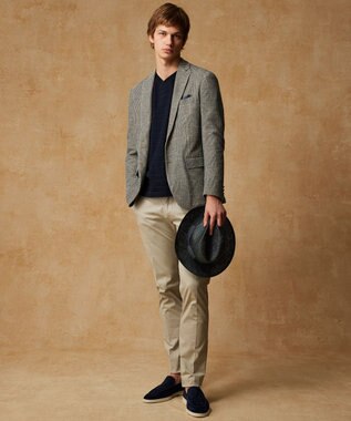 JOSEPH ABBOUD 【オーガニックコットン使用・日本素材・日本縫製】 オーガニックヘリンボ-ンリンクス Vネック Tシャツ ネイビー系