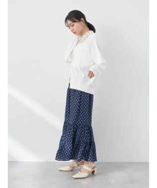 earth music&ecology ちょっとレトロなティアードスカート Dot Navy