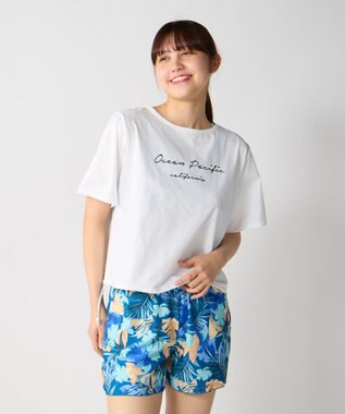 OP／FILA 【Ocean Pacific】裾ブラウジングTシャツ付き４点セット水着 ネイビー
