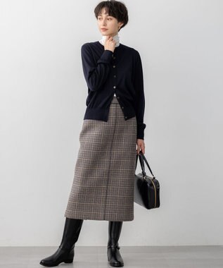 23区 【見上愛さん着用】ボンディングチェックツイード Iライン スカート ブラウンチェック