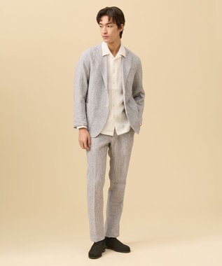 J.PRESS MEN ストレッチリネンサッカー パンツ ネイビー系1