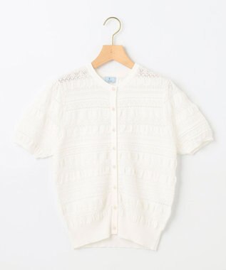 組曲 【WEB限定カラーあり】コットンポリエステル 編み柄カーディガン アイボリー系