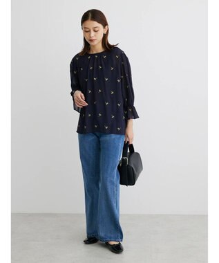 Green Parks シアー刺繍ブラウス Dark Navy