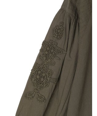 CRAFT STANDARD BOUTIQUE モチーフ刺繍ピンタックブラウス Khaki