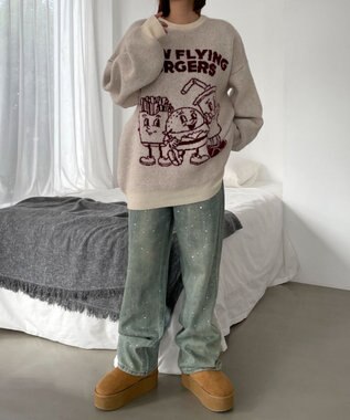 WEGO ファニーグラフィックフラッフィーニットプルオーバー 柄1