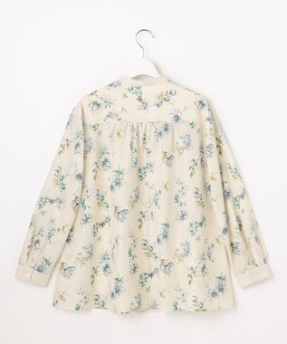 自由区 L エアリーローン花柄プリント ブラウス ベージュ×ブルー