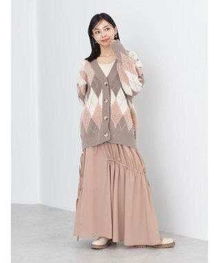 earth music&ecology ループ編みアーガイルカーディガン Beige