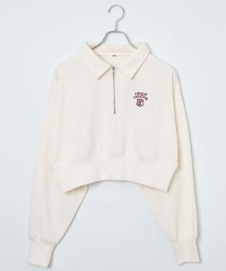 WEGO ハーフZIP襟付きショートスウェット ホワイト