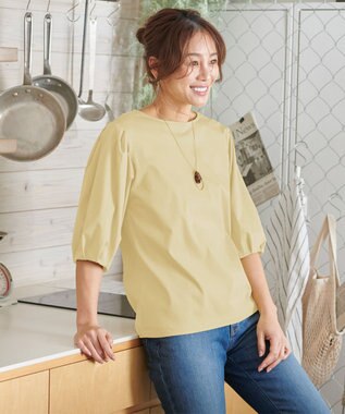 ANY 【WEB限定・接触冷感】シルケットスムース ギャザーパフスリーブトップス ライム