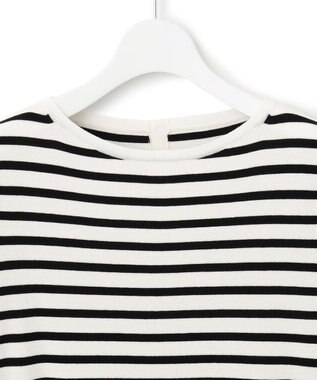 23区 【洗える】ハイカウントライトタフタ ドッキング ワンピース ホワイトベース×ブラックボーダー