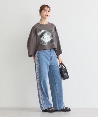 earth music&ecology アソートプリントワイドTee Charcoal Gray