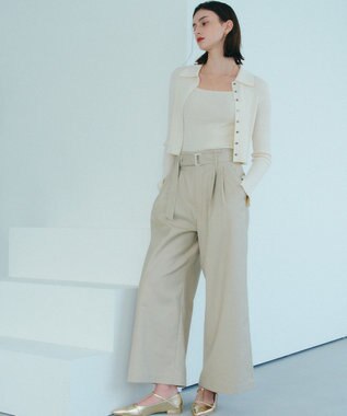 YECCA VECCA ハイウエストベルトデザインタックワイドパンツ Beige