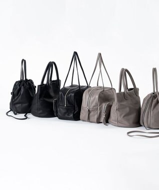 FOLNA RD ソフトレザー2WAY巾着ショルダーバッグ ブラック