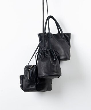 FOLNA RD ソフトレザー2WAY巾着ショルダーバッグ ブラック