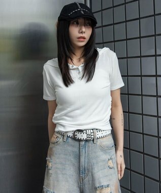 WEGO ヘンリーネックフードT ホワイト