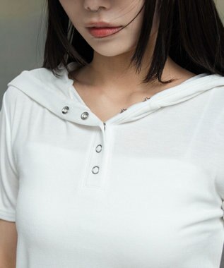 WEGO ヘンリーネックフードT ホワイト