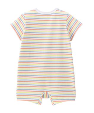 MIKI HOUSE HOT BISCUITS 【70-80cm】 みじんボーダー ワンポイント刺繍 ショートオール マルチカラー