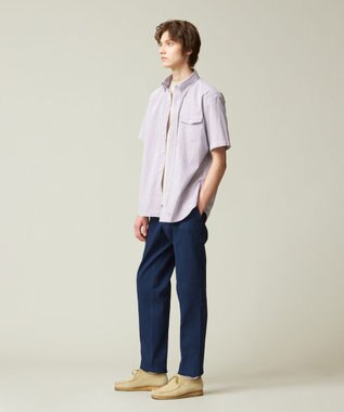 J.PRESS MEN 【クールマックス】サッカーストライプ／マイクロギンガムチェック シャツ/B.D パープル系1