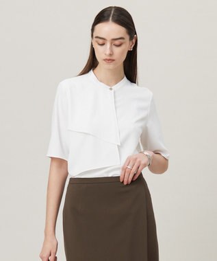  【洗える】ストレッチジョーゼット ラッフルデザインブラウス