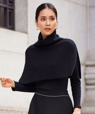 自由区 【洗える】ウールブレンドバルキー ネックウォーマー ブラック系