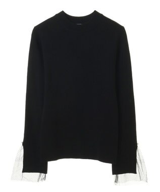 earth music&ecology スリットチュールスリーブニットプルオーバー