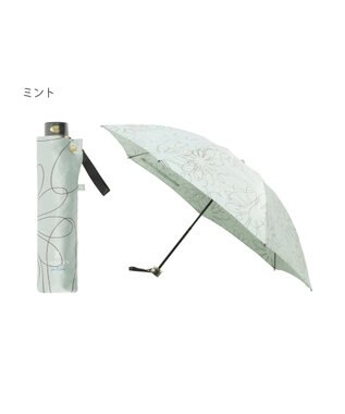 MOONBAT 【新色追加】ランバン オン ブルー 折りたたみ傘 フラワー柄サテンジャガードプリント 簡単開閉 ミントグリーン