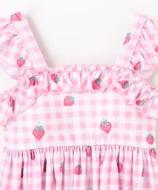 ANY KIDS ギンガム×フルーツ ワンピース水着 ピンク×イチゴ