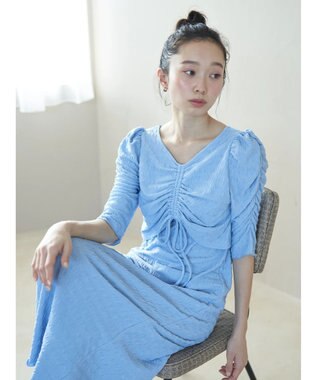 earth music&ecology やわらかカットソーレイヤード見えワンピース Blue