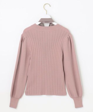 ANY SIS 【2WAY】リボン付き パフスリーブリブ ニット スモーキーピンク