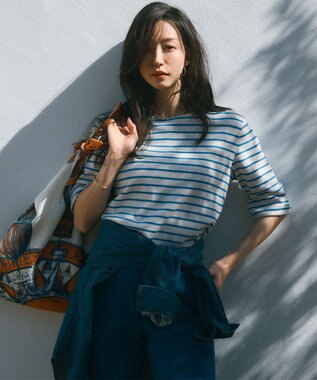 23区 【洗える】リネンレーヨンストレッチ テーパードパンツ [WEB限定]ブルー系