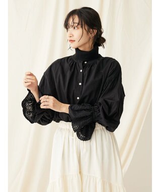 CRAFT STANDARD BOUTIQUE スカラレース袖ブラウス Black