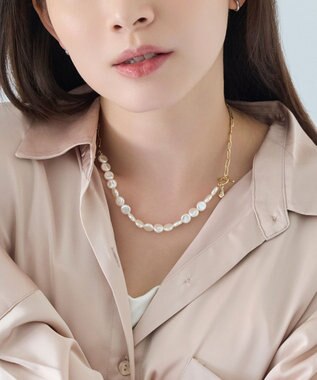 Phoebe メタリックパールチョーカーネックレス/41cm ホワイト