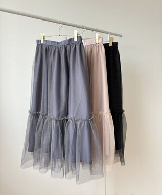 Feroux 【洗える】ラメチュール スカート ライトグレー系