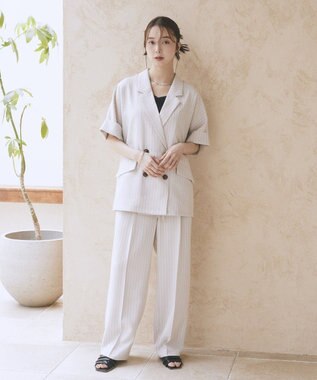 earth music&ecology 【セットアップ対応】リネンライクリラックスパンツ Stripe Ivory