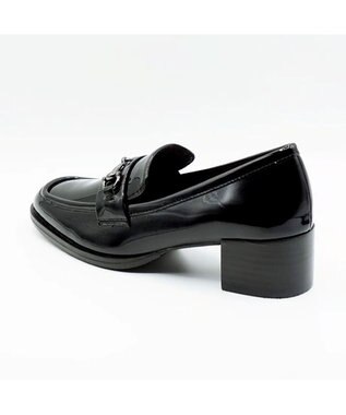 APOM イタリアンレザー ブロックヒールビットローファー45 ブラックエナメル