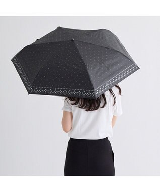 MOONBAT 晴雨兼用日傘 折りたたみ傘 ドット×幾何花／遮光 遮熱 UV ブラック